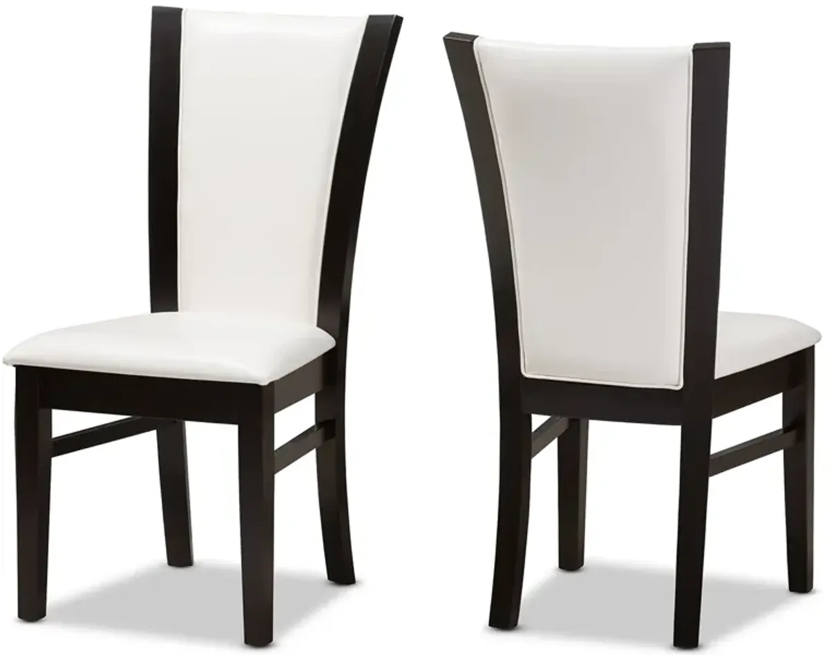 Set of 2 Baxton Studio Adley Modern Dark Brown Finished White Faux Leather Dining Chairs