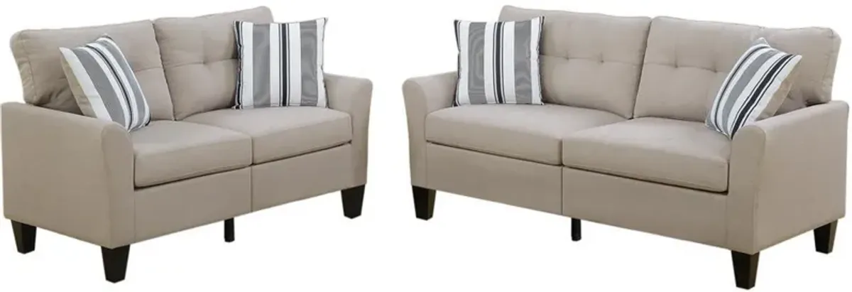 Glossy Polyfiber 2 Piece Sofa Set In Beige-Benzara