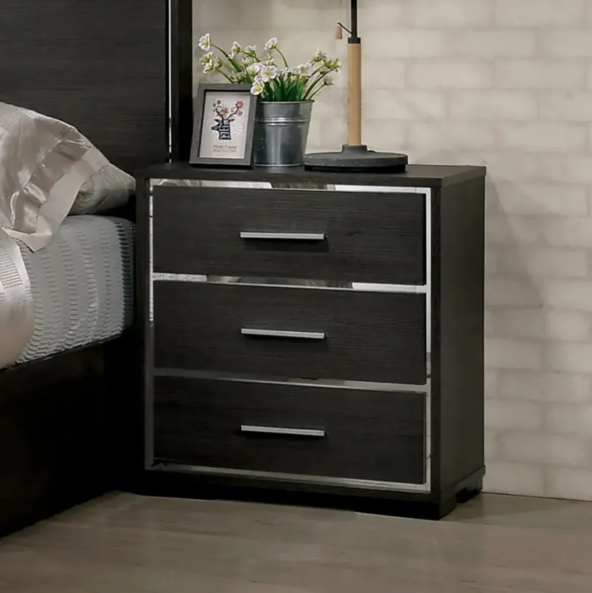 Streamdale Modern Nightstand with Chrome Trim