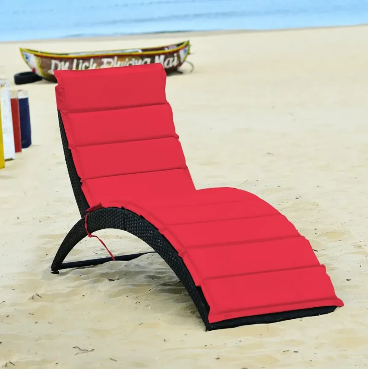 Foldable Patio Lounge Chair with Cushion for Backyard