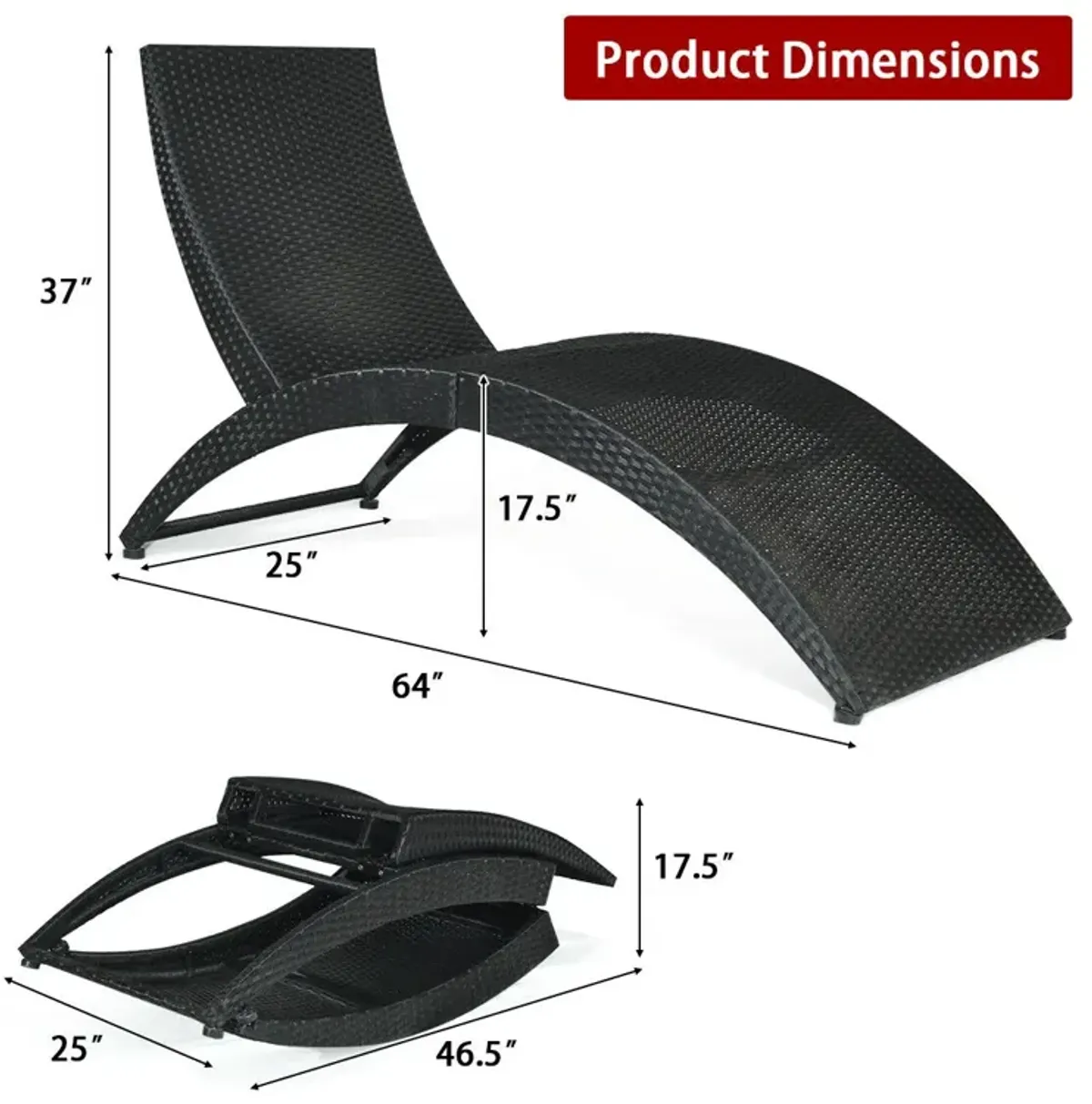 Foldable Patio Lounge Chair with Cushion for Backyard