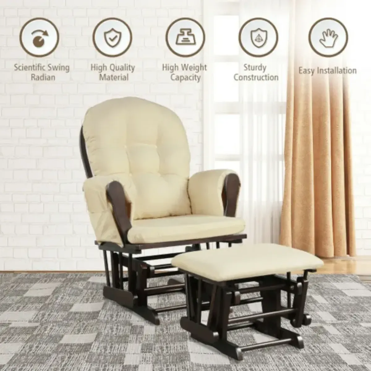 Baby Nursery Relax Rocker Rocking Chair Glider and Ottoman Set