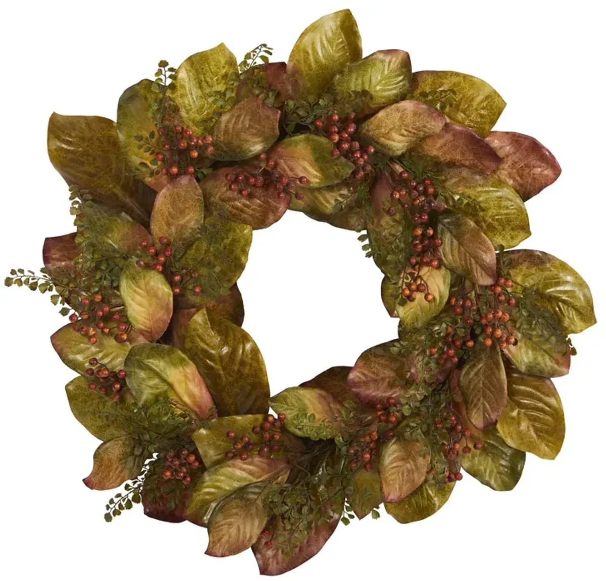 Hivvago 30" Fall Magnolia Leaf and Berries Artificial Wreath