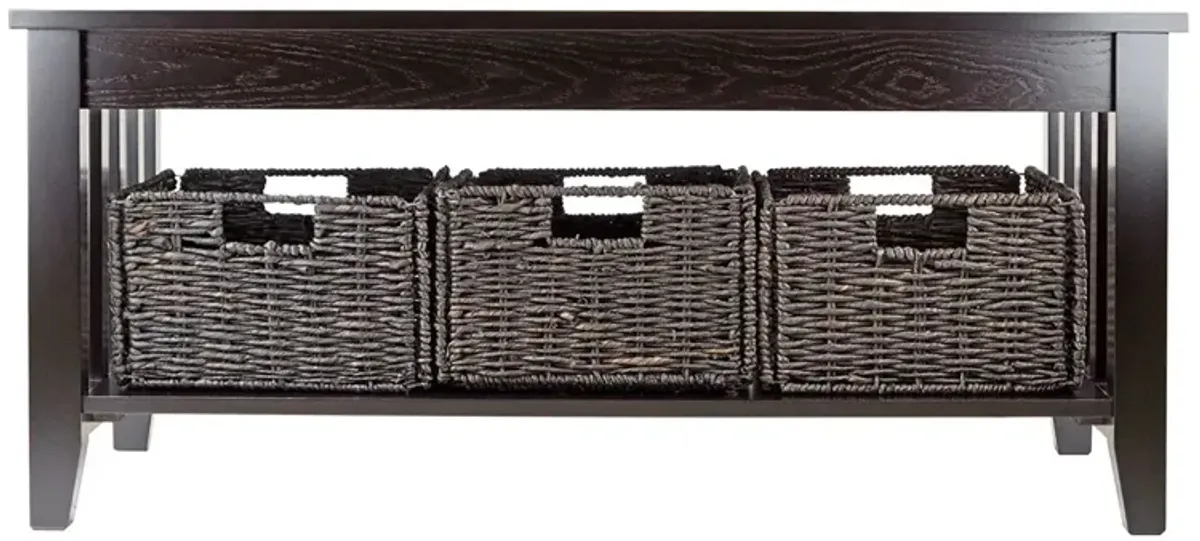 2-Tier Coffee Table with 3 Storage Baskets – Wooden Occasional Table for Living Room