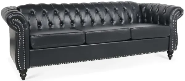 PU Rolled Arm Chesterfield Three Seater Sofa