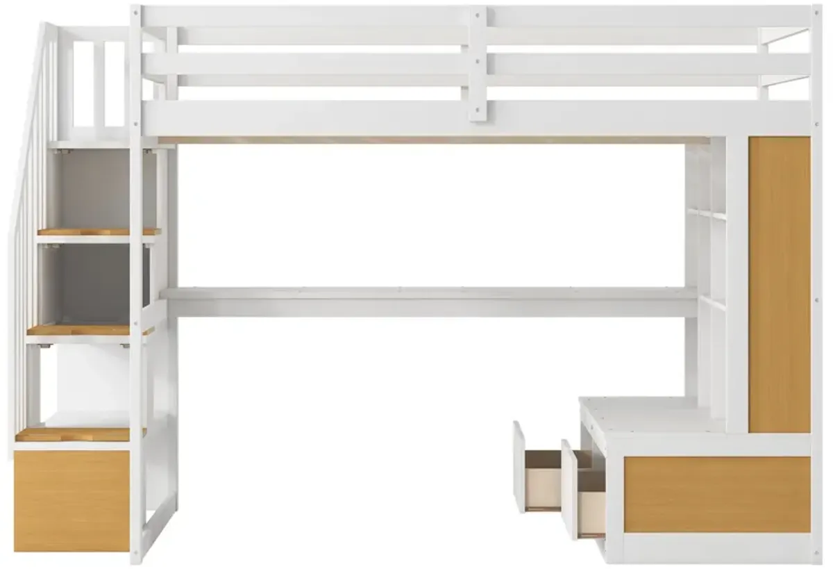 Merax Loft Bed with Desk and Storage Staircase