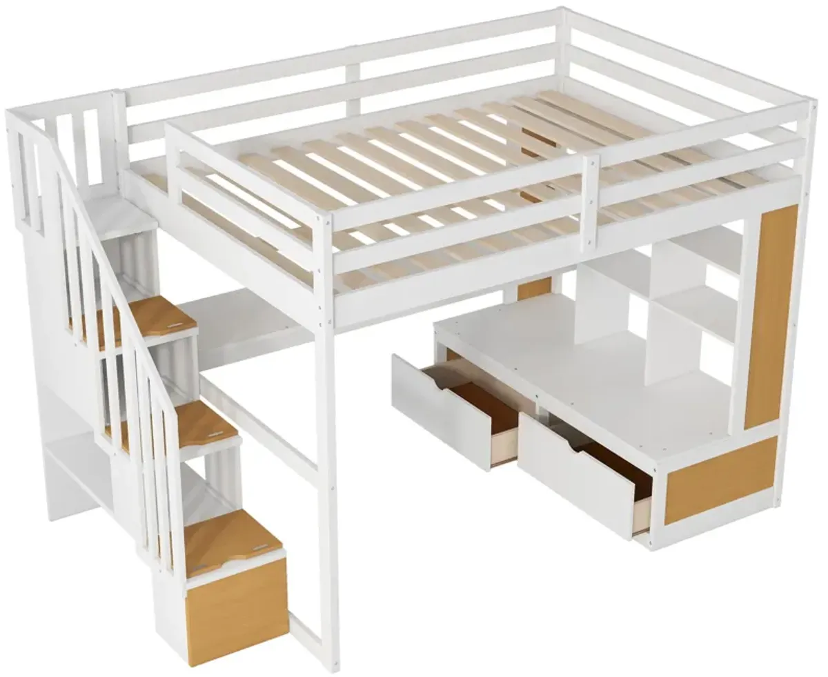 Merax Loft Bed with Desk and Storage Staircase