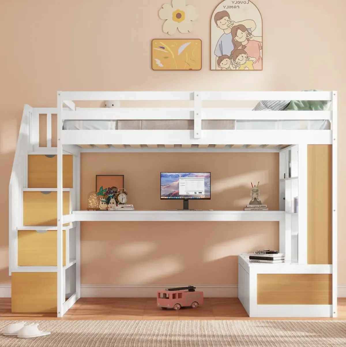 Merax Loft Bed with Desk and Storage Staircase