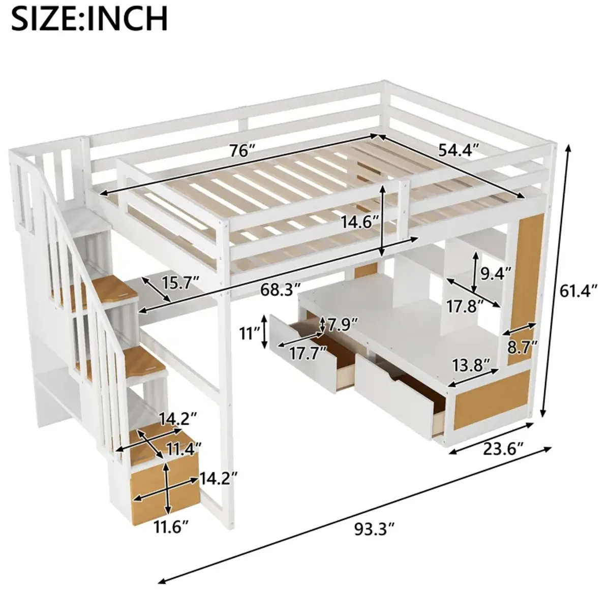 Merax Loft Bed with Desk and Storage Staircase