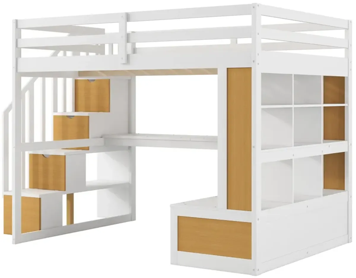 Merax Loft Bed with Desk and Storage Staircase