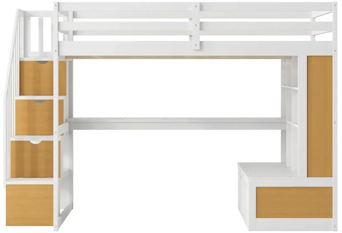 Merax Loft Bed with Desk and Storage Staircase