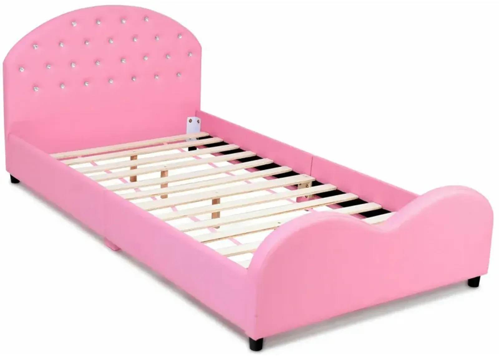 Twin Size Upholstered Platform Toddler Bed with Wood Slat Support