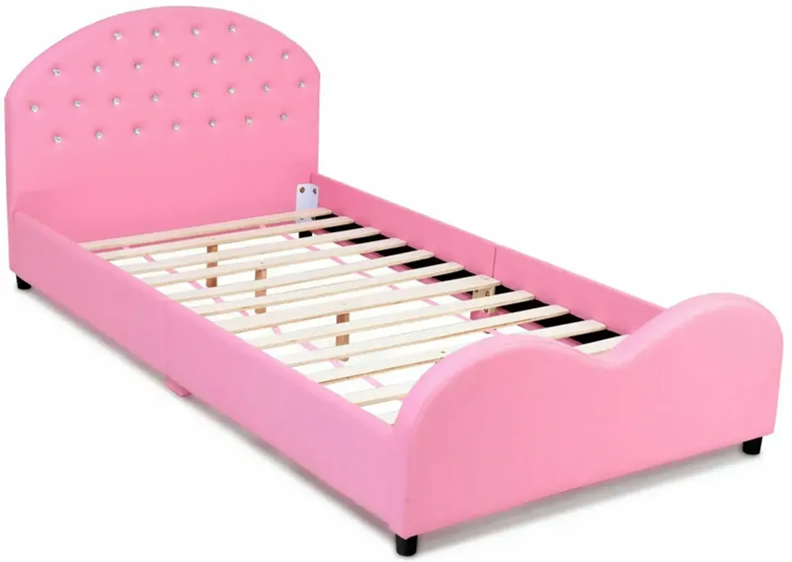 Twin Size Upholstered Platform Toddler Bed with Wood Slat Support