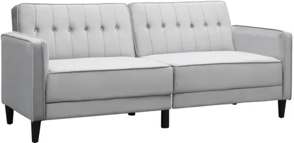 Light Grey Sleeper: Convertible Futon Sofa with Split Back Design