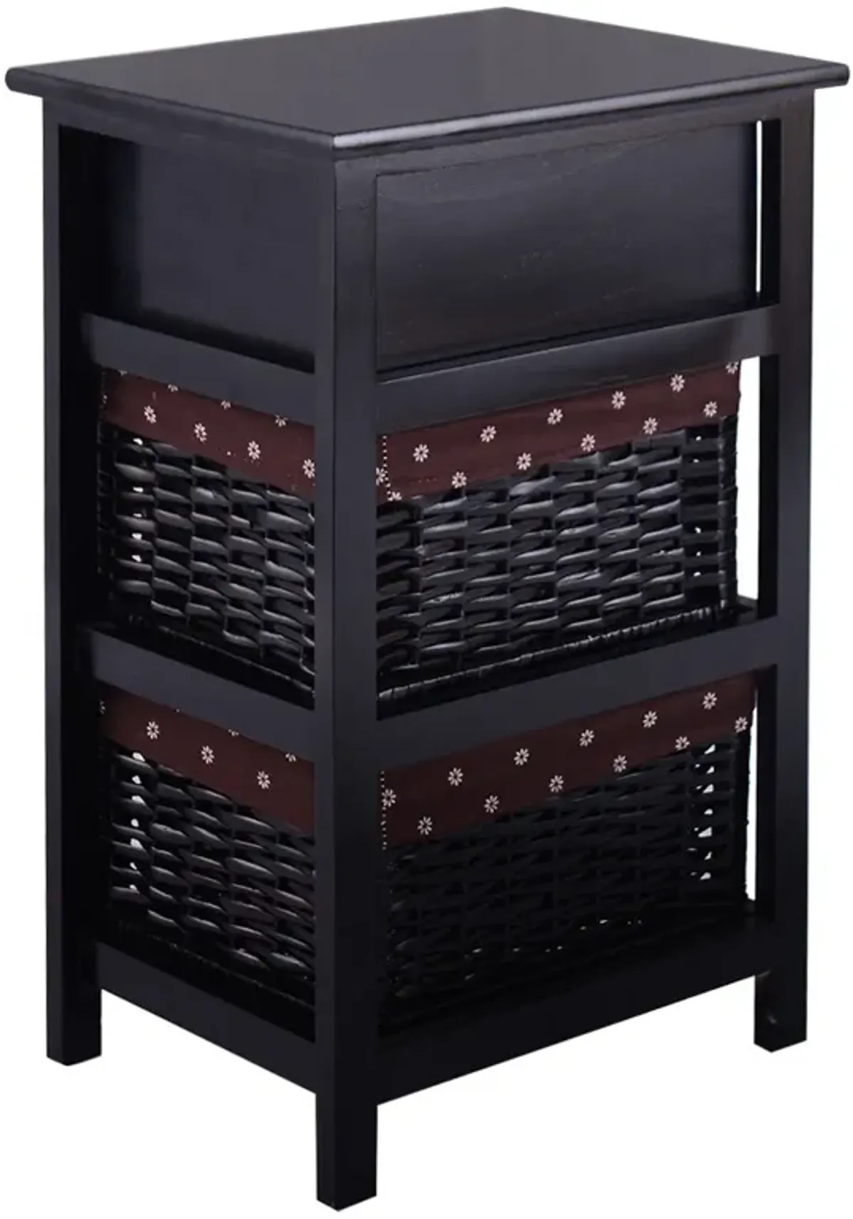 3 Tiers Wooden Storage Nightstand with 2 Baskets and 1 Drawer