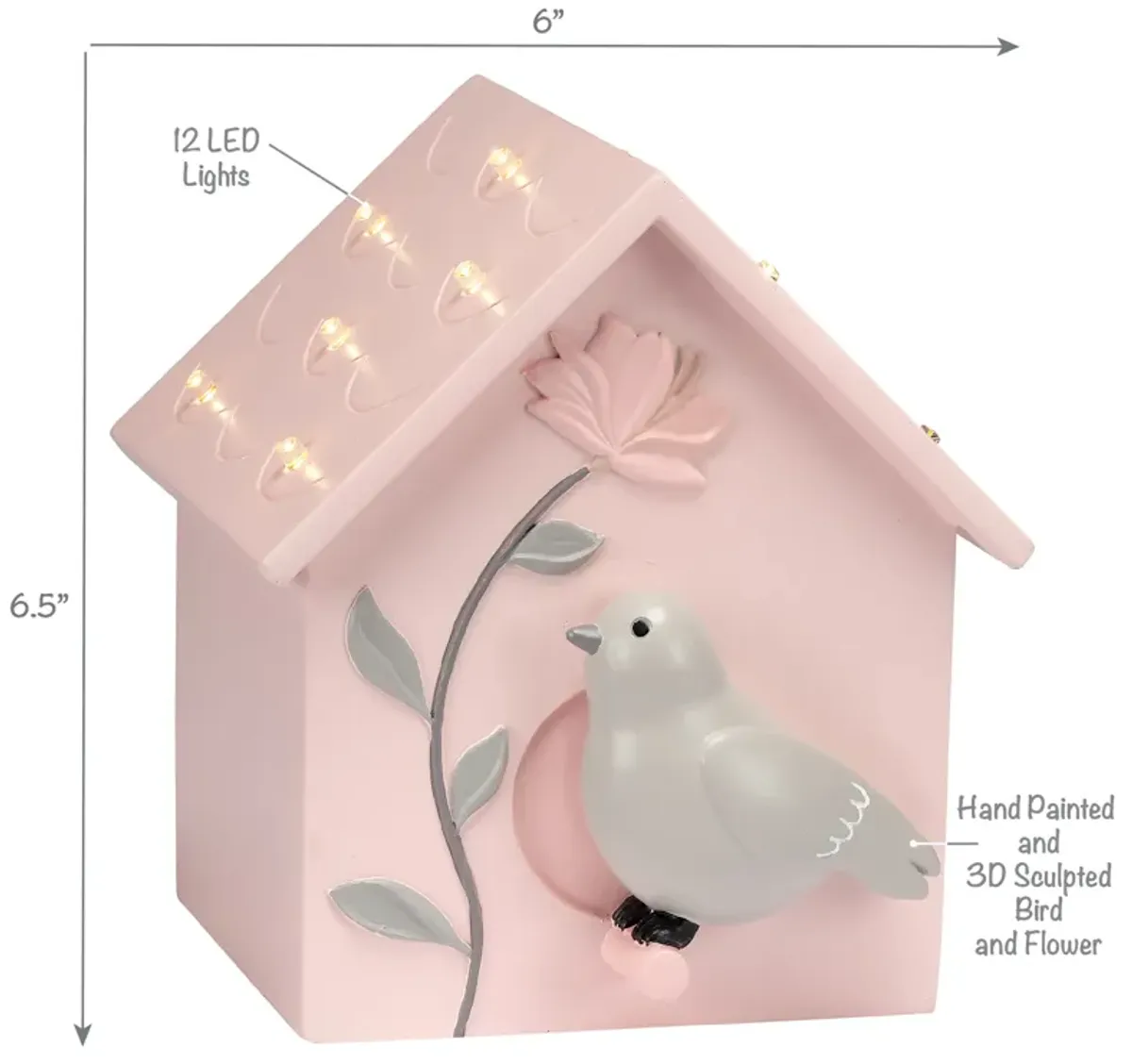 Lambs & Ivy Petals Pink/Gray Birdhouse Table Top Night Light LED Lamp