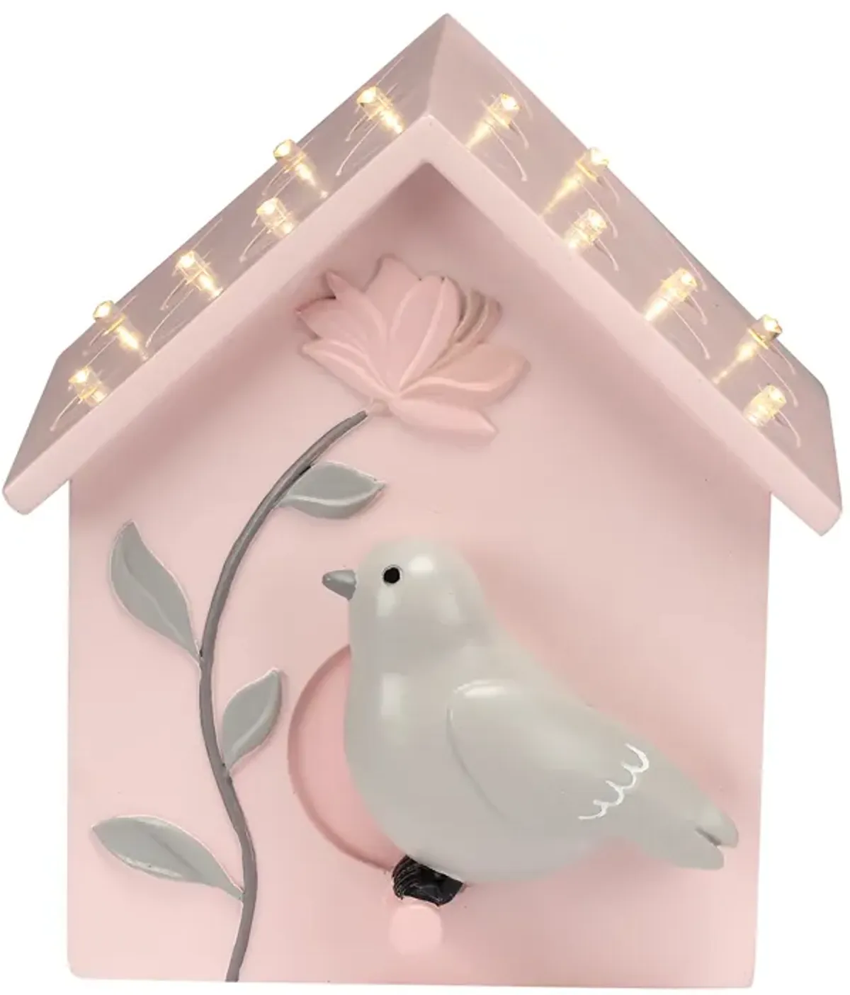 Lambs & Ivy Petals Pink/Gray Birdhouse Table Top Night Light LED Lamp