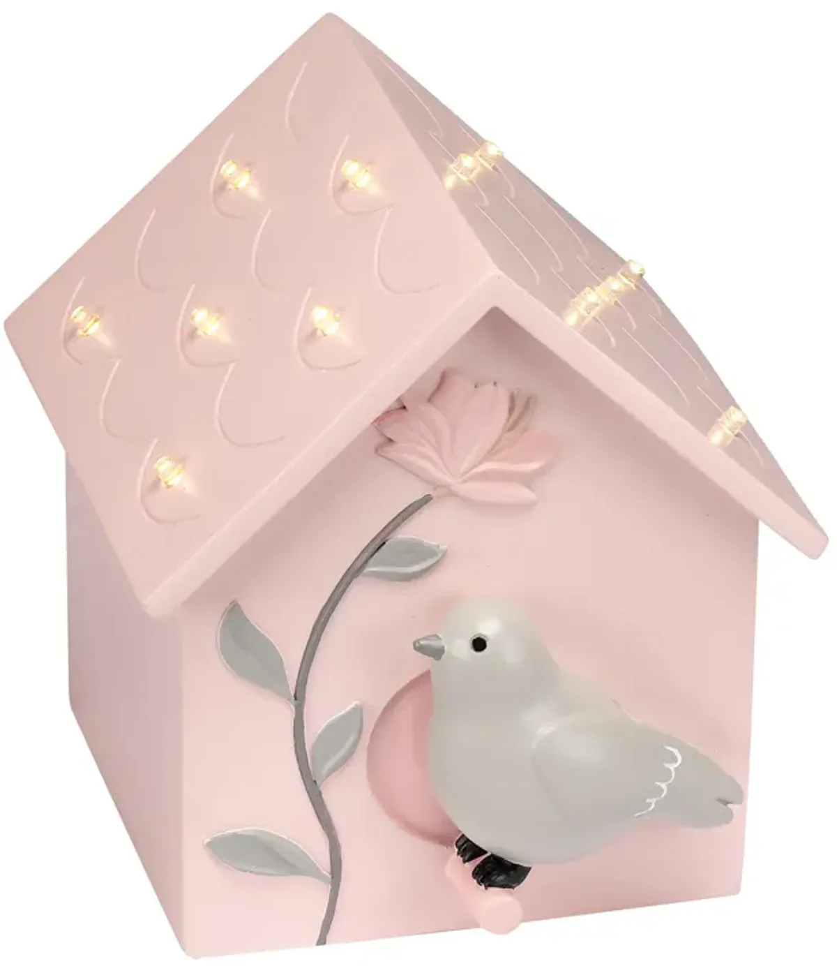 Lambs & Ivy Petals Pink/Gray Birdhouse Table Top Night Light LED Lamp