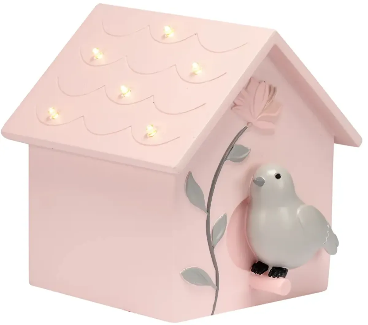 Lambs & Ivy Petals Pink/Gray Birdhouse Table Top Night Light LED Lamp