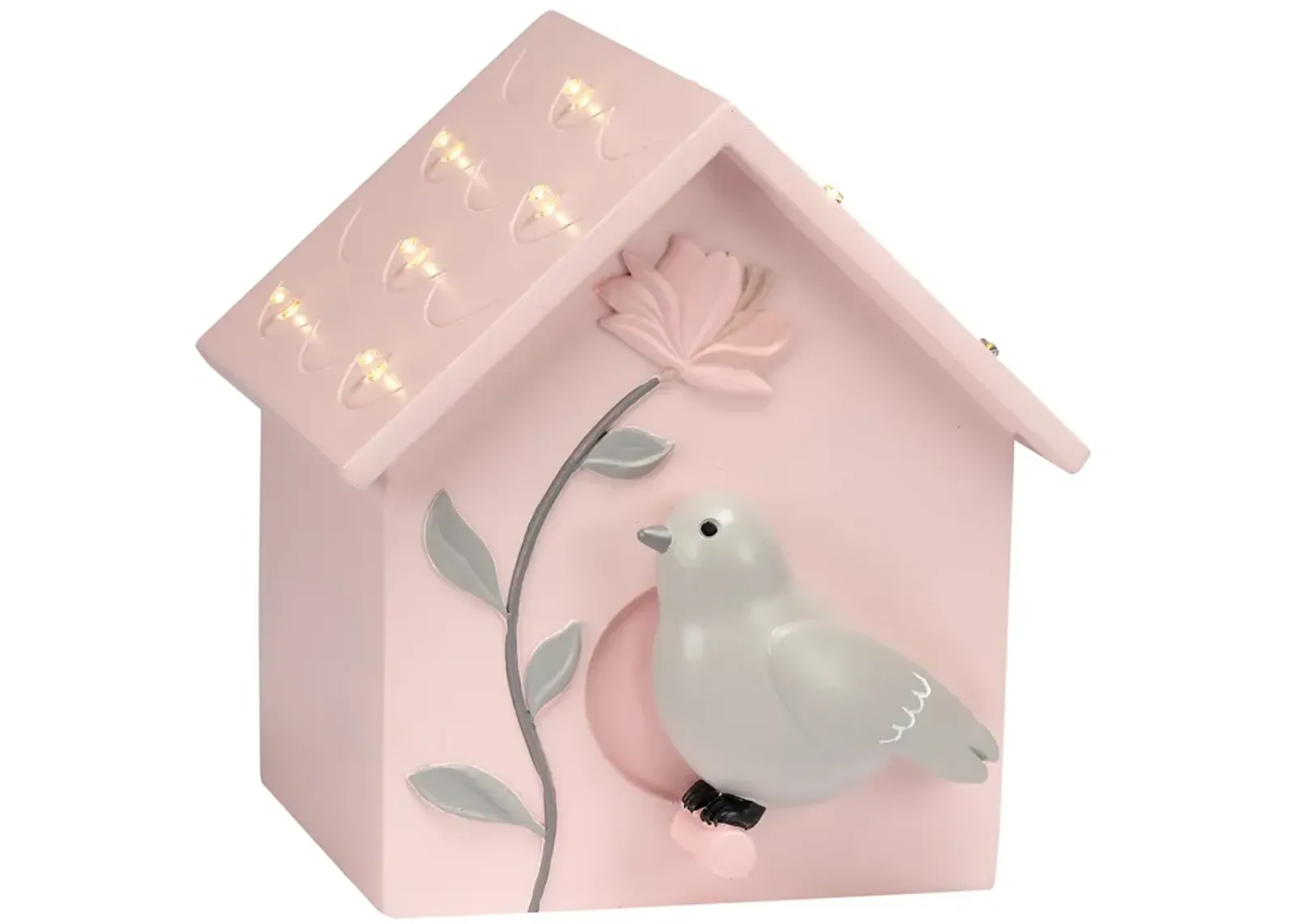 Lambs & Ivy Petals Pink/Gray Birdhouse Table Top Night Light LED Lamp