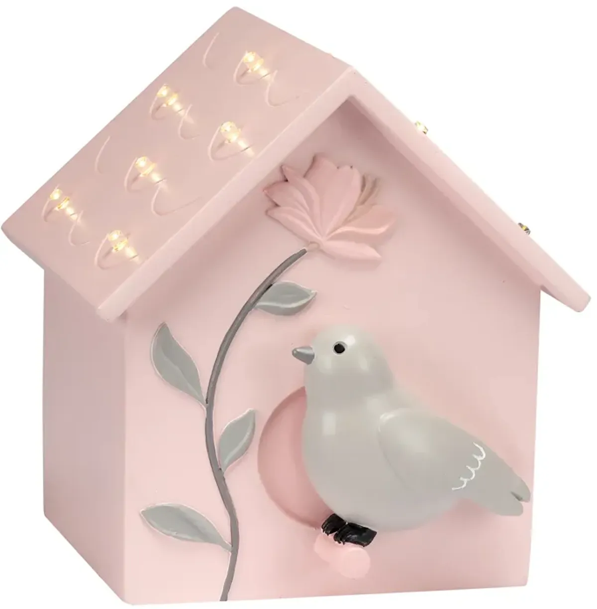 Lambs & Ivy Petals Pink/Gray Birdhouse Table Top Night Light LED Lamp