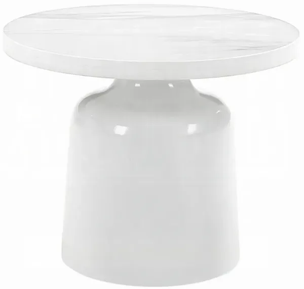 Zayn Round End Table with Pedestal Base, White Faux Marble, 22 Inch