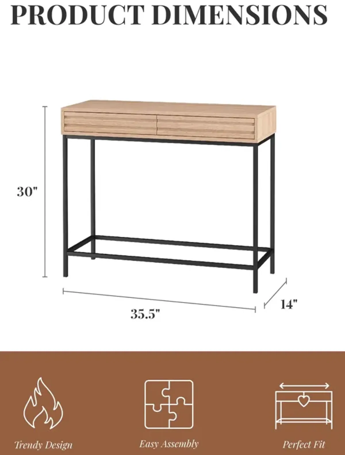 Jarrel 2 Drawer Console Table with Black Metal Legs