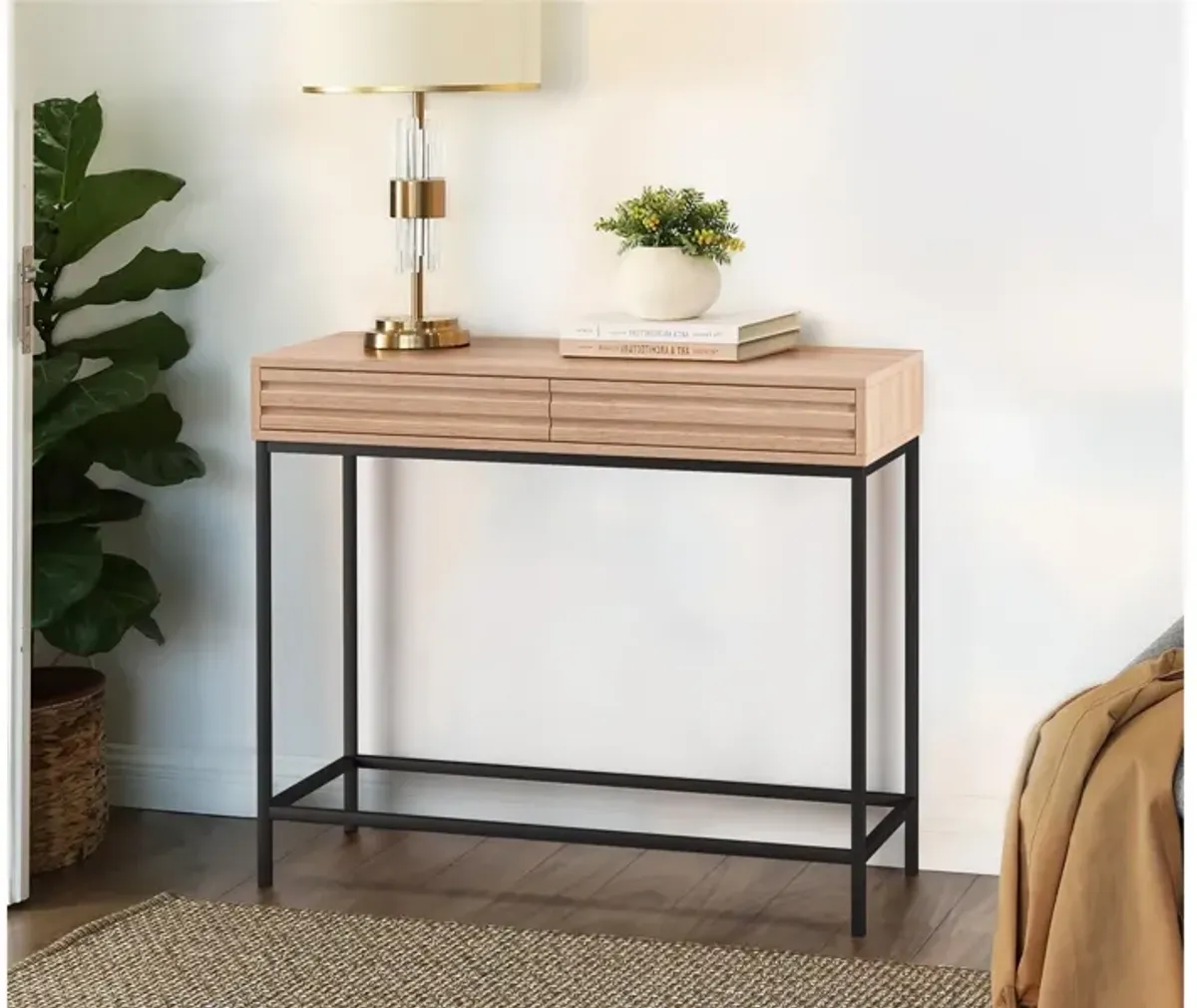 Jarrel 2 Drawer Console Table with Black Metal Legs