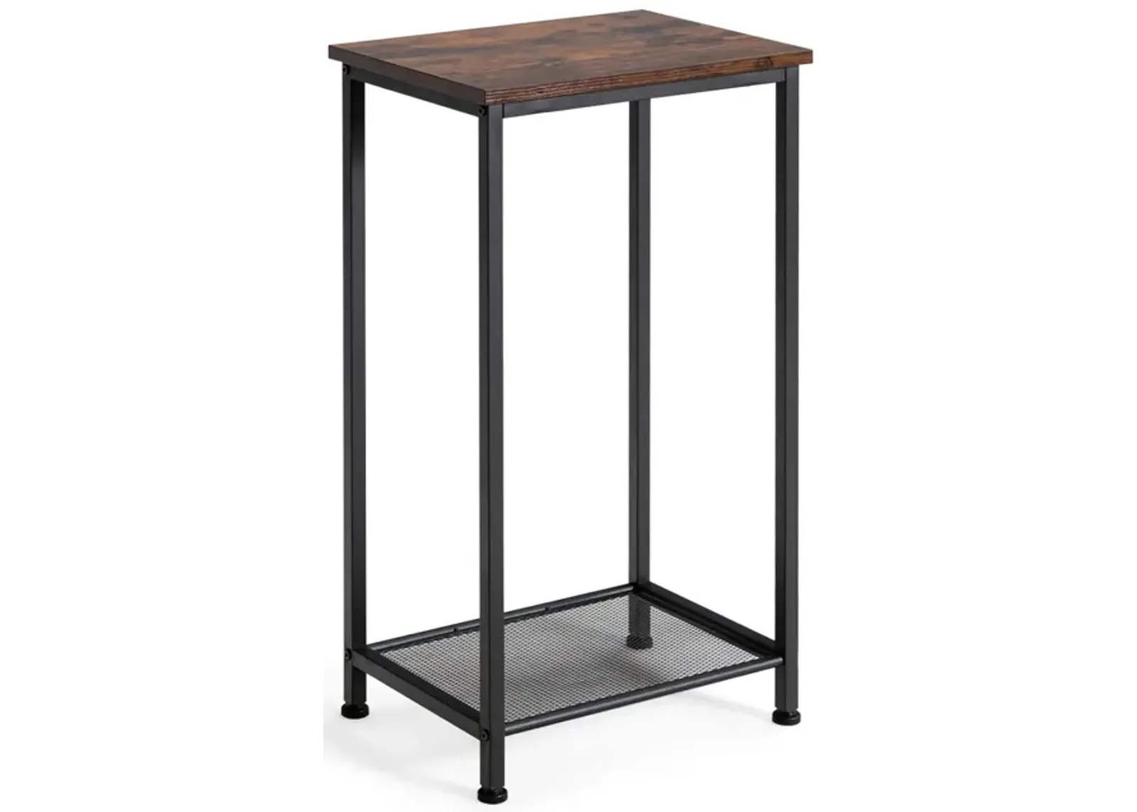 2-Tier Industrial End Table with Metal Mesh Storage Shelves