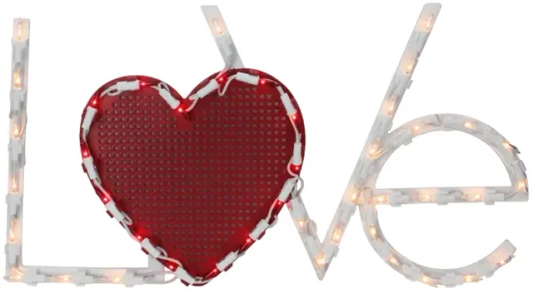 17" Lighted White and Red "LoVe" with Heart Valentine's Day Window Silhouette Decoration