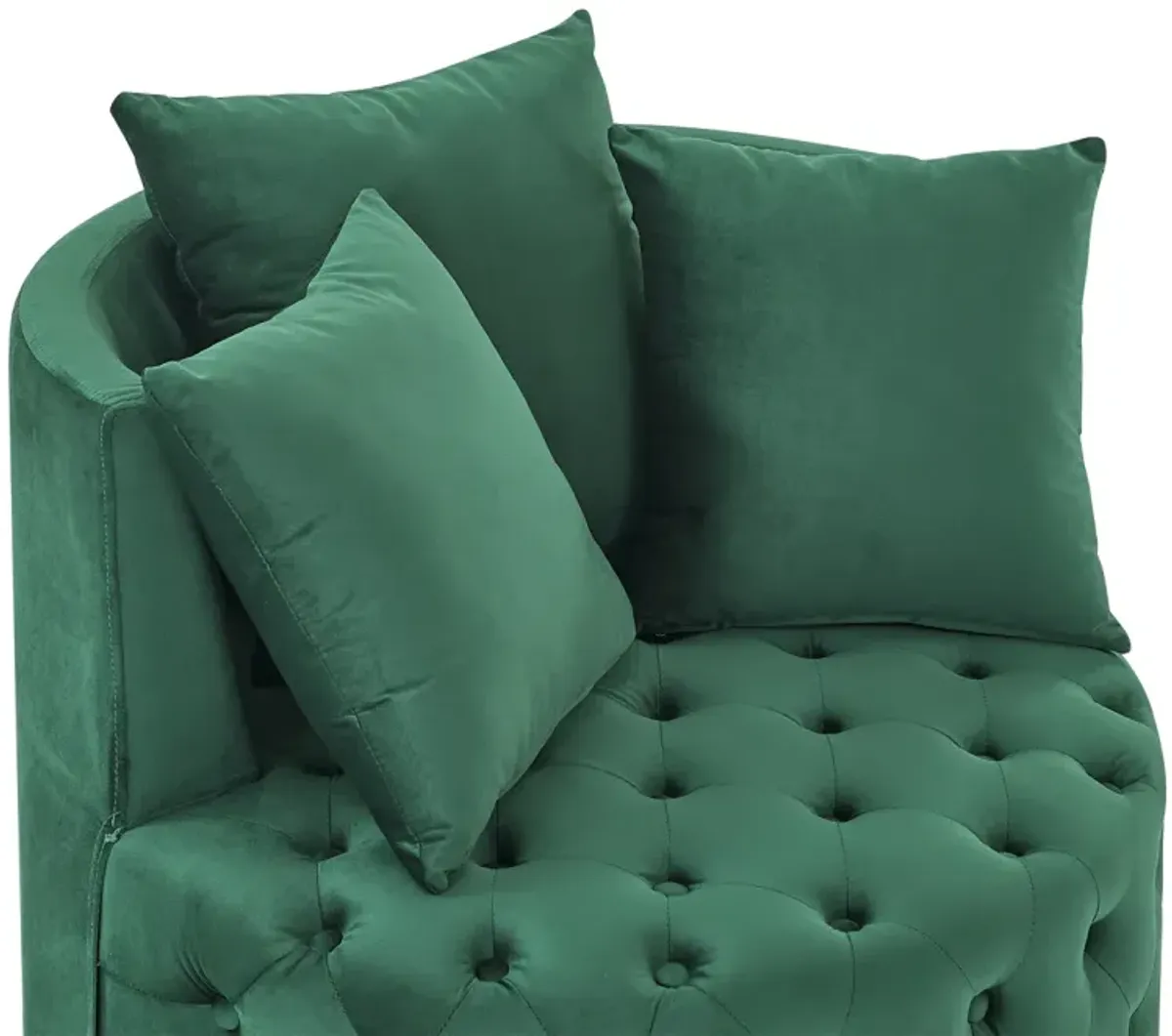 Green velvet swivel chair with 3 pillows & wheels