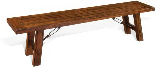 Reggie Bench, 72 Inch Brown Mahogany Wood, Metal Turnbuckle Accents - Benzara