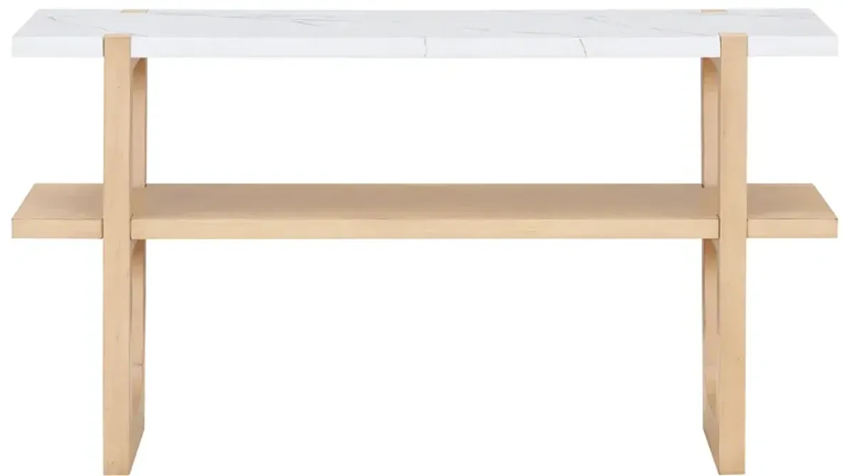 Merax Retro Elegant Console Table with Marble-Effect Top