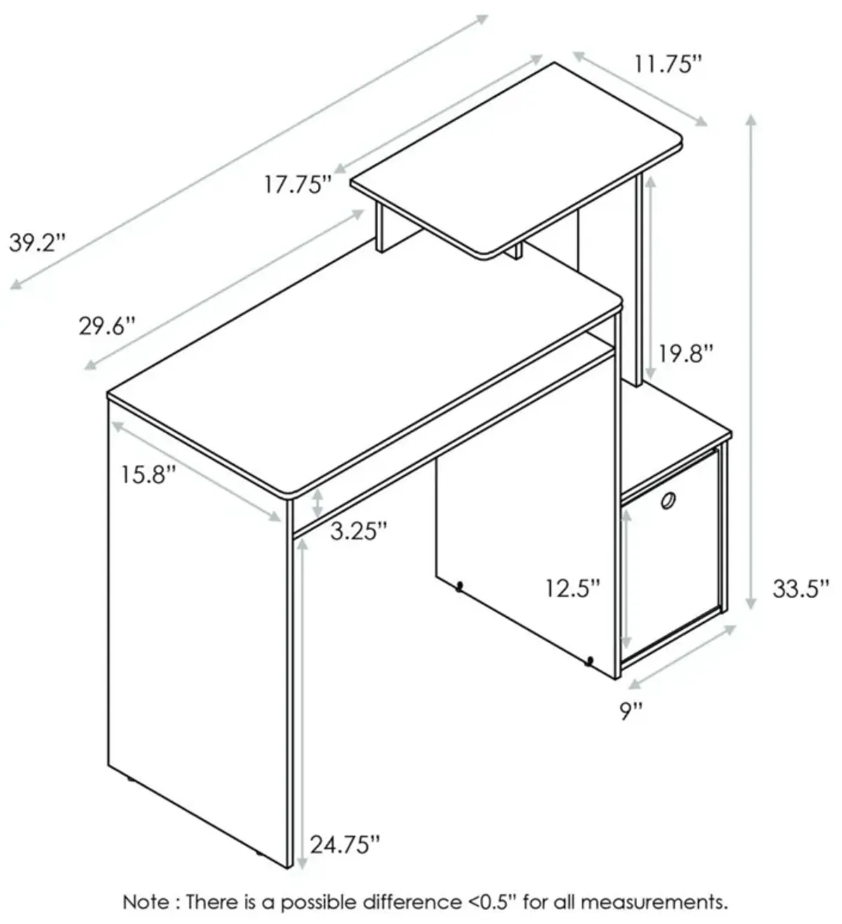 Furinno Furinno Econ Multipurpose Home Office Computer Writing Desk w/Bin, White/Black, 12095WH/BK