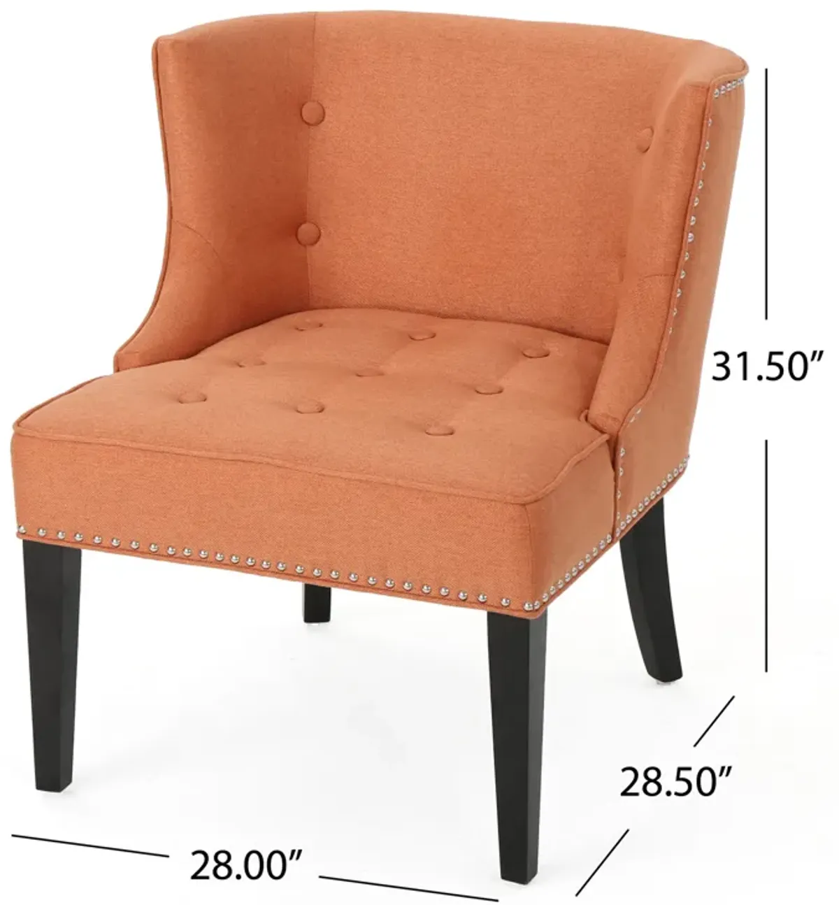 Samuel Accent Chair, Button Tufted Waffle Stitch Orange Fabric, Brown Wood - Benzara