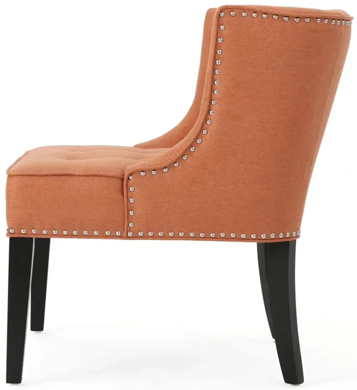 Samuel Accent Chair, Button Tufted Waffle Stitch Orange Fabric, Brown Wood - Benzara