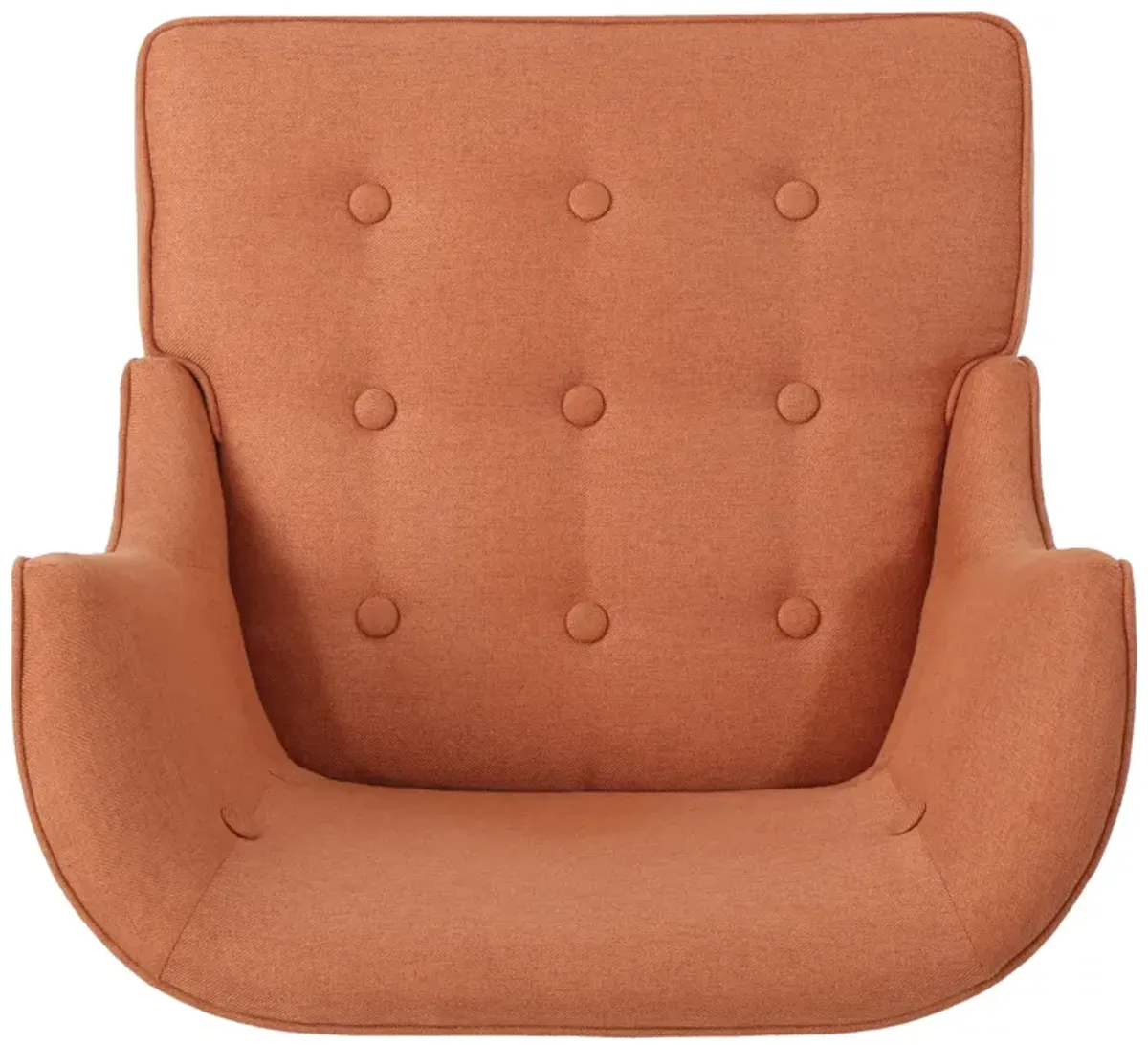 Samuel Accent Chair, Button Tufted Waffle Stitch Orange Fabric, Brown Wood - Benzara