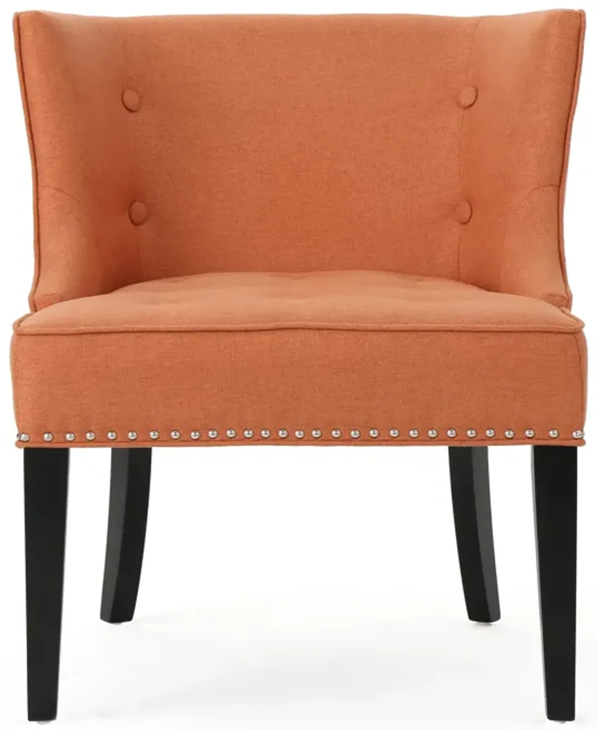 Samuel Accent Chair, Button Tufted Waffle Stitch Orange Fabric, Brown Wood - Benzara