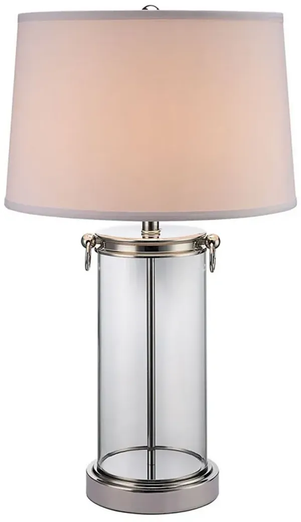 Axie 28 Inch Table Lamp, Glass Stand, Empire Shade, Metal, Nickel Finish - Benzara