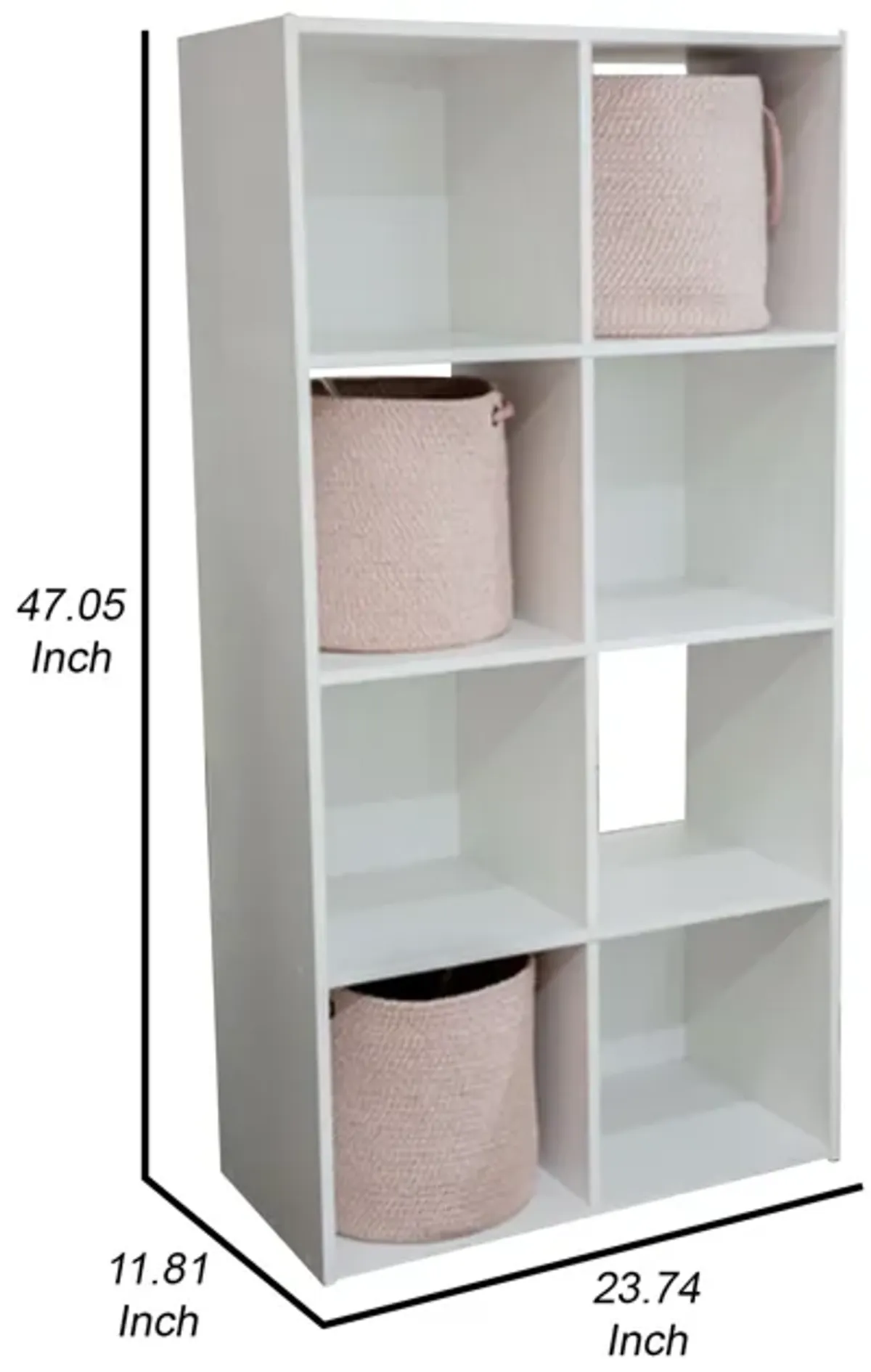 Lizy 47 Inch Tall Bookcase Organizer, 8 Cube Style Storage, White Finish-Benzara