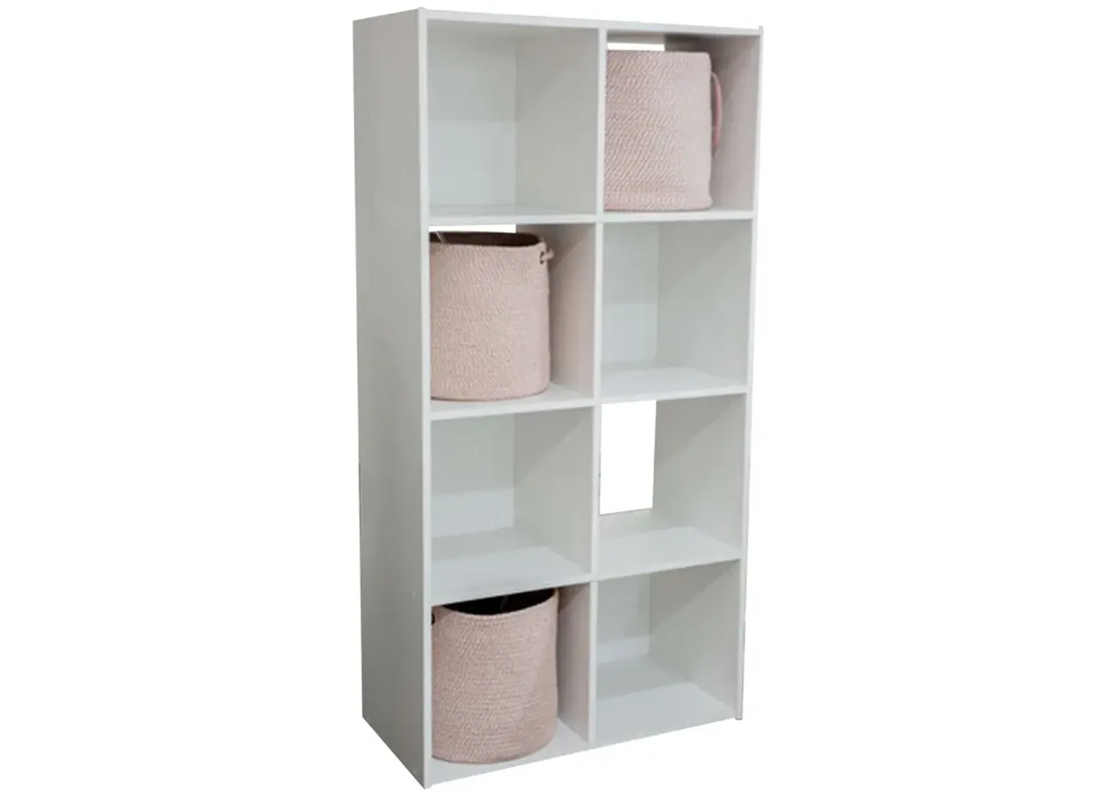 Lizy 47 Inch Tall Bookcase Organizer, 8 Cube Style Storage, White Finish-Benzara