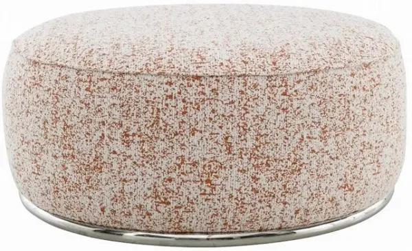 Sarah Ottoman, Round 39 Inch, Modern Style White Red Patterned Boucle - Benzara