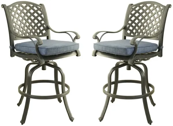 28 Inch Outdoor Patio Metal Bar Stool, Set of 2, Blue-Benzara