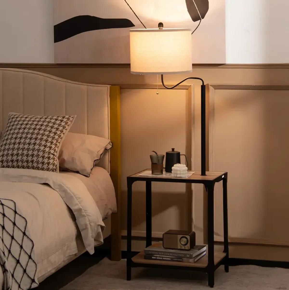 360� Rotatable Floor Lamp with End Table and USB Charging Ports