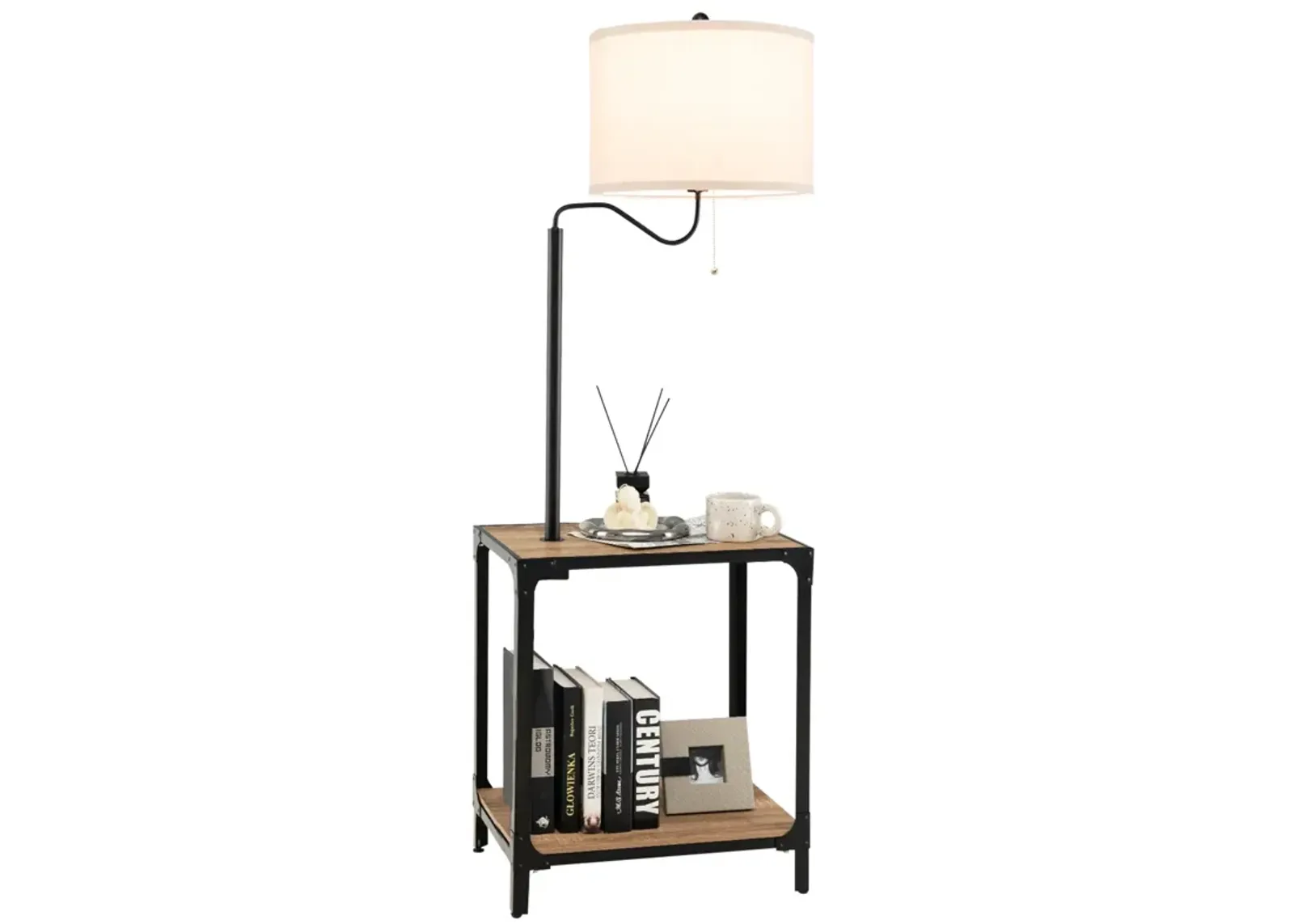 360� Rotatable Floor Lamp with End Table and USB Charging Ports