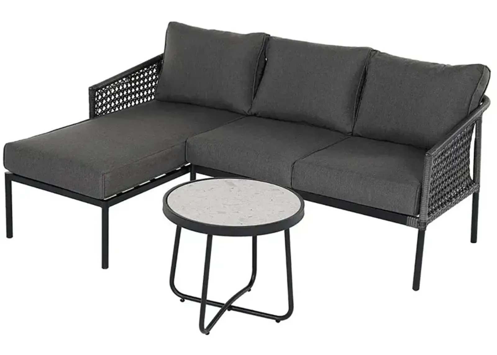 MONDAWE Outdoor Furniture 3 Pieces Set, Hand Woven, All-Weather Wicker Conversation Set for Patio Garden Backyard with Olefin Cushions and Coffee Table