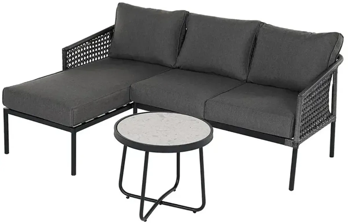 MONDAWE Outdoor Furniture 3 Pieces Set, Hand Woven, All-Weather Wicker Conversation Set for Patio Garden Backyard with Olefin Cushions and Coffee Table