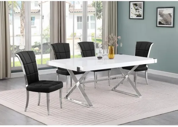 Best Quality Furniture 5pc Small(78) white wood top dining set with silver base and 4 chairs