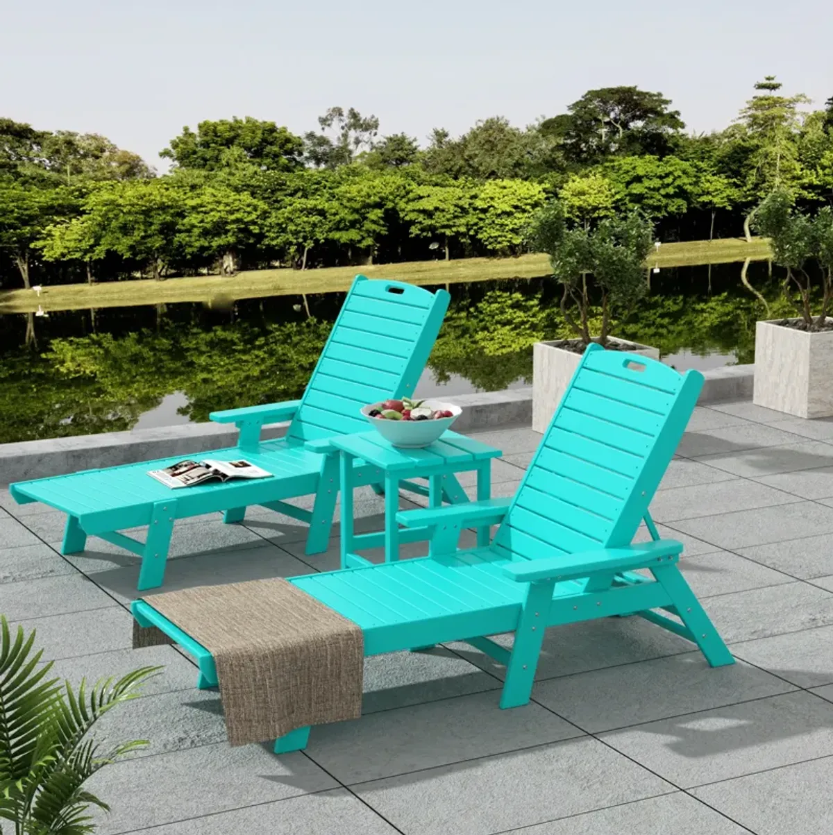 WestinTrends Adirondack Outdoor Chaise Lounge with Side Table Set