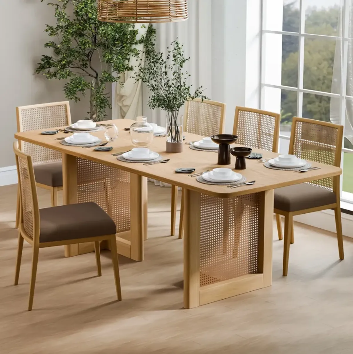 79 Cinna Natural Oak Wood Rectangle Dining Table (Seats 8)